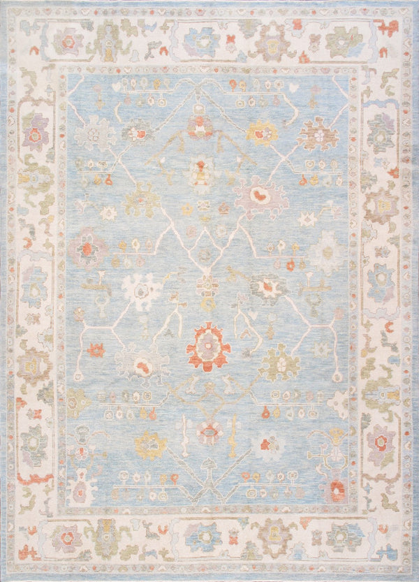Pasargad Home Turkish Oushak Hand-Knotted Wool Area Rug - Elegant Floral Design 9'5" x 12'11"