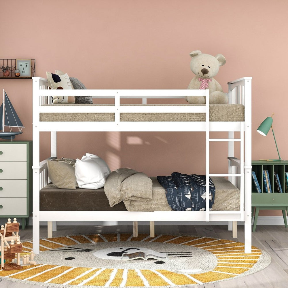 English Elm Full Over Bunk Bed Solid Pine Frame White Finish Converts to Two Beds LT000203AAK-1