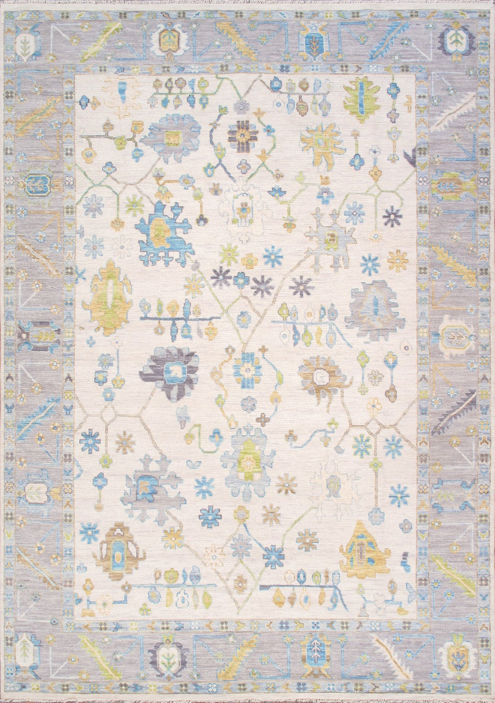 Pasargad Home Oushak Collection Hand-Knotted Wool Rug - Elegant Floral Design, 10' 2" x 14' 5"