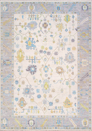 Pasargad Home Oushak Collection Hand-Knotted Wool Rug - Elegant Floral Design, 10' 2" x 14' 5"