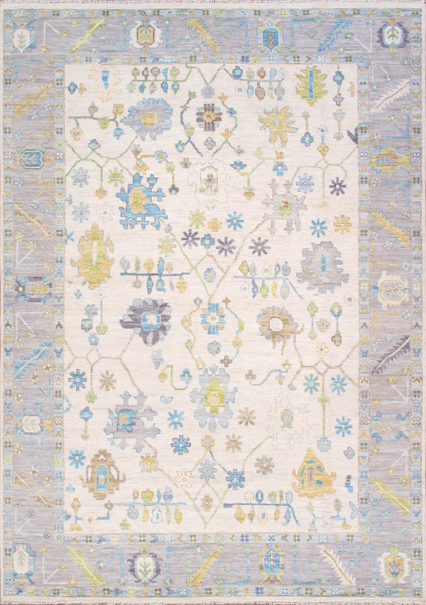 Pasargad Home Oushak Collection Hand-Knotted Wool Rug - Elegant Floral Design, 10' 2" x 14' 5"