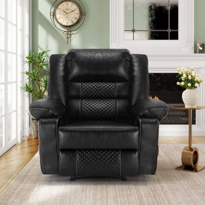 English Elm Breathable Leather Massage Recliner with 8-Point Massage, Heated Lumbar, 4-Zone Relief & Pockets Black W1403P156678