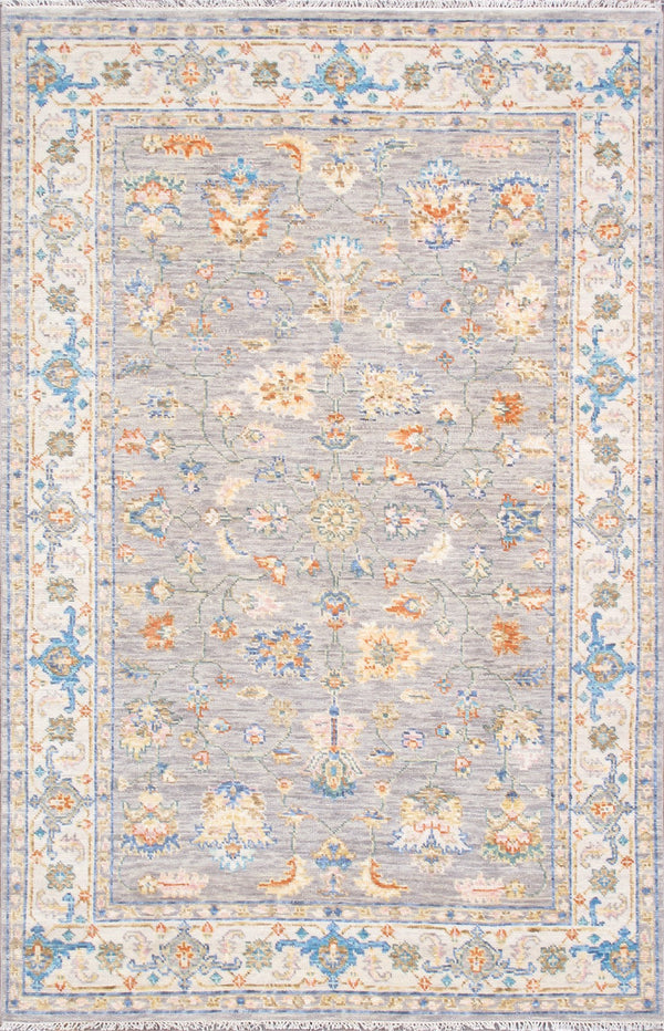 Pasargad Home Oushak Hand-Knotted Wool Grey Area Rug – Timeless Floral Elegance for Any Space