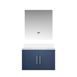 English Elm Navy 30" Bath Vanity with White Quartz Top, Soft-Close Storage & 30" LED Mirror — Durable, Stylish B2731S00751