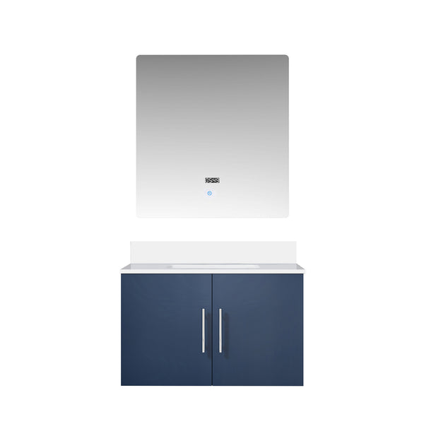 English Elm Navy 30" Bath Vanity with White Quartz Top, Soft-Close Storage & 30" LED Mirror — Durable, Stylish B2731S00751