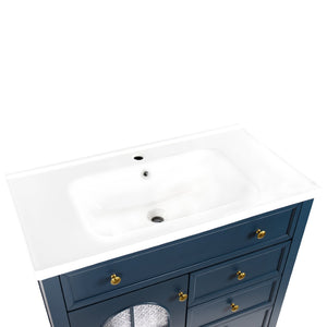 English Elm 35.6" Wide White Ceramic Drop-in Basin with Overflow for Bathroom Vanity W1801P404318