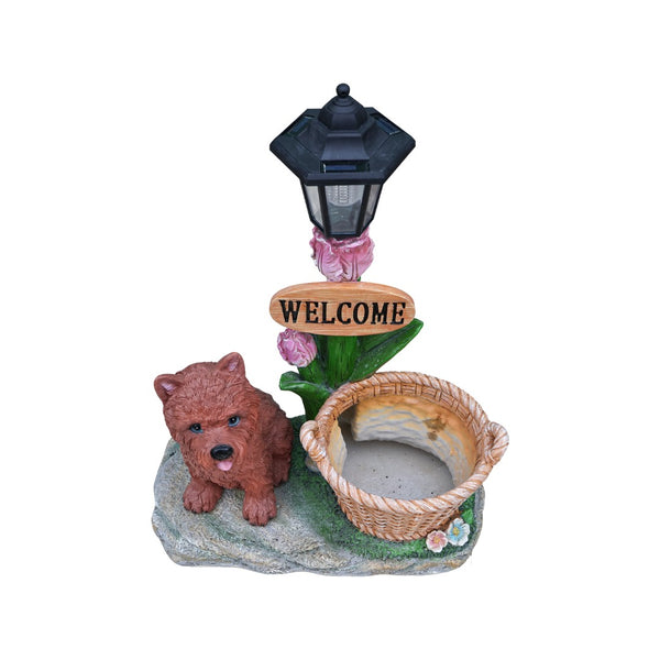 English Elm Labrador Solar Garden Statue with Led Glow and Built-in Succulent Planter Basin W5398P464248