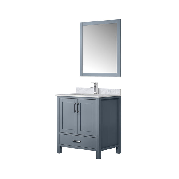 English Elm Dark Grey Bath Vanity Set With Carrara Marble Top, Chrome Faucet & Matching 28" Mirror - Stylish Upgrade! B2731S01250