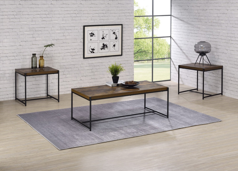 English Elm Nilda Two-tone Oak Coffee Table with Walnut Top and Dual Open Storage Shelves B2749P413287