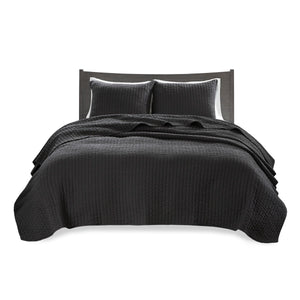 English Elm 2 Madison Park Keaton Reversible Quilt Set Twin/Twin XL Black - Brushed Microfiber, Antimicrobial, Pick-Stitch Channels B035129041