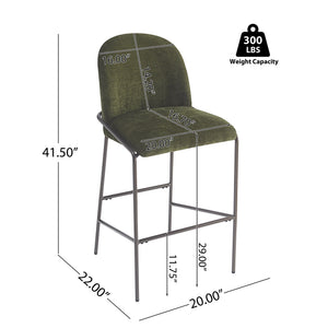 English Elm Christopher Knight Home® - Galen Upholstered Metal Barstool Set of 2 with Plush Stain-Resistant Fabric, Ergonomic Modern Design Green N775P290453N