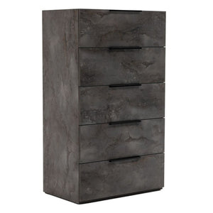 VIG Furniture Ferrara Volcano Oxide Grey Chest — Modern Italian 5-Drawer Dresser, Soft-Close Rolls, Textured Finish VGACFERRARA-GRY-A-CHEST