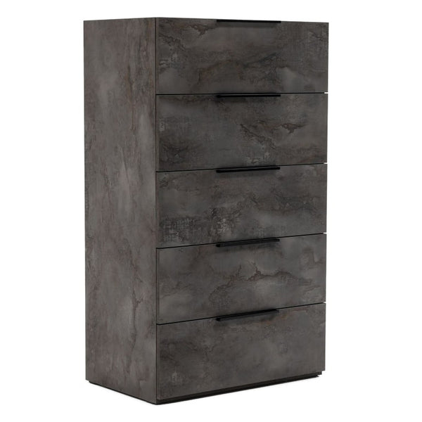 VIG Furniture Ferrara Volcano Oxide Grey Chest — Modern Italian 5-Drawer Dresser, Soft-Close Rolls, Textured Finish VGACFERRARA-GRY-A-CHEST