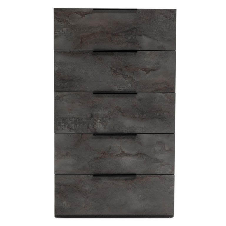 VIG Furniture Ferrara Volcano Oxide Grey Chest — Modern Italian 5-Drawer Dresser, Soft-Close Rolls, Textured Finish VGACFERRARA-GRY-A-CHEST