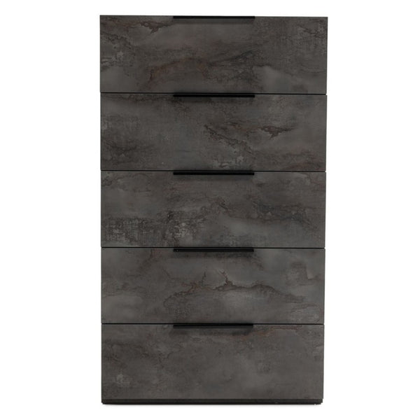 VIG Furniture Ferrara Volcano Oxide Grey Chest — Modern Italian 5-Drawer Dresser, Soft-Close Rolls, Textured Finish VGACFERRARA-GRY-A-CHEST