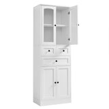 English Elm Tall Bathroom Storage Cabinet, Cabinet With Four Doors and Drawers, Adjustable Shelf, Mdf Board, White