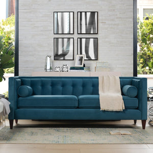 English Elm Jennifer Taylor Home - Jack 84" Modern Tuxedo Tufted Sofa in Plush Velvet with Shelter Arms, Reversible Cushions, Pillows Blue B2719P238406