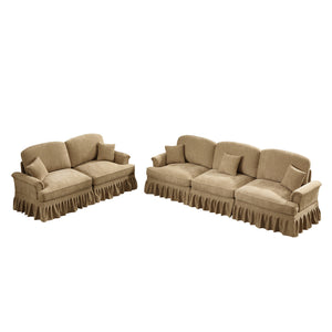 English Elm Classic 2-Piece Modular Couch Set With Flared Arms, Ruffled Skirts & Spindle Legs For Elegant Living W3041S00247