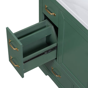 English Elm 36" Modern Bathroom Vanity Cabinet Base with Six Drawers, Adjustable Shelf & Drawer Organizer Green WF307973AAF