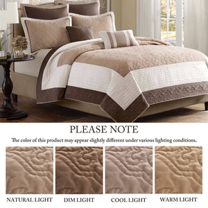 JLA Home Madison Park - 7 Piece Quilt Set evokes hotel-inspired Damask elegance with breathable microfiber fill for year-round comfort 104 L x 94 W x 0.25H MP13-241