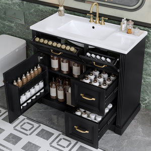 English Elm 36 Inch Bathroom Vanity With Sink & Soft-Close Drawers - Modern Black Cabinet For Smart Storage N725P336549B