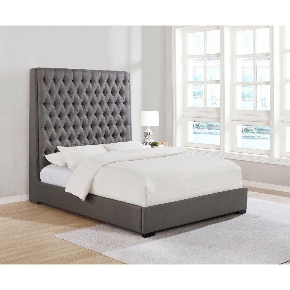 English Elm Grey Button Tufted Upholstered California King Bed Tall Headboard Elegant Bedroom B062S01815