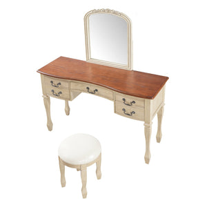 English Elm 46" Vintage Dressing Table Floral Carved Mirror 5 Drawers Stool Bedroom Vanity N704P381405K