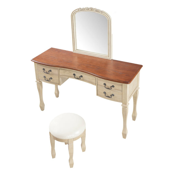 English Elm 46" Vintage Dressing Table Floral Carved Mirror 5 Drawers Stool Bedroom Vanity N704P381405K