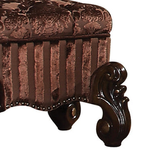 English Elm Brown Button-Tufted Vanity Stool with Scrolled Base, Nailhead Trim, Welted Cushion, Cherry Oak Finish B062P208999