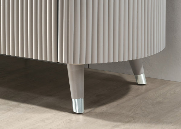 English Elm Unique Contemporary Chest with Cultured Stone Top, Reeded Panels, Silver Accents, Dovetail Drawers and Chrome Legs Light Gray 41 L x 21 W x 52 H B2741P370870