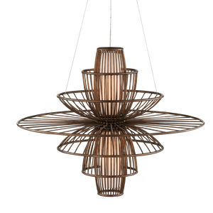 Benjiro Chandelier - Mid-Century Modern Steel Design with Off-White Shades & Adjustable Height Feature