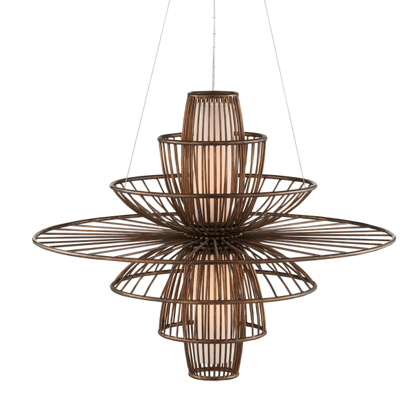 Benjiro Chandelier - Mid-Century Modern Steel Design with Off-White Shades & Adjustable Height Feature