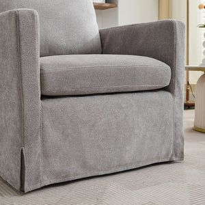 English Elm 29.92'' Swivel Accent Chair — Gray Chenille 360° Skirted Armchair with Removable Back Cushion, Solid Wood Frame, 300 lb Capacity W1852P202089