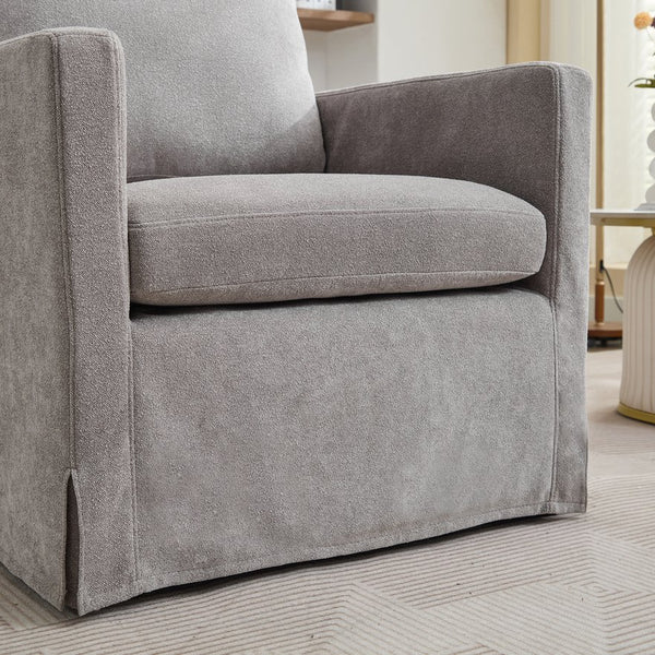 English Elm 29.92'' Swivel Accent Chair — Gray Chenille 360° Skirted Armchair with Removable Back Cushion, Solid Wood Frame, 300 lb Capacity W1852P202089