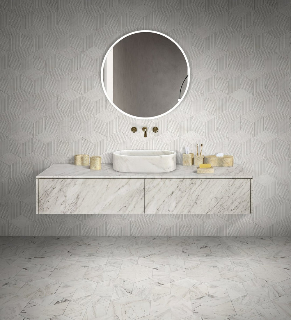 English Elm White Natural Marble Vessel Sink - Semi-Polished Elegance, Durable Design For Luxurious Bathrooms W1696P333273-GIGA
