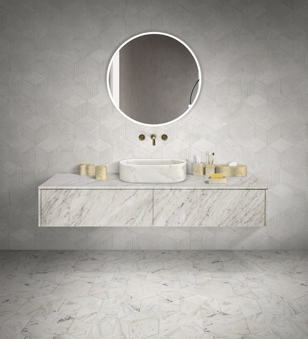 English Elm White Natural Marble Vessel Sink - Semi-Polished Elegance, Durable Design For Luxurious Bathrooms W1696P333273-GIGA