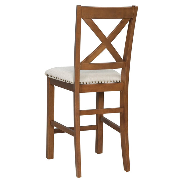 English Elm U_style Rubberwood Farmhouse Bar Table Set Expandable Crossback Chairs Bench Seating Brown WY000534AAD