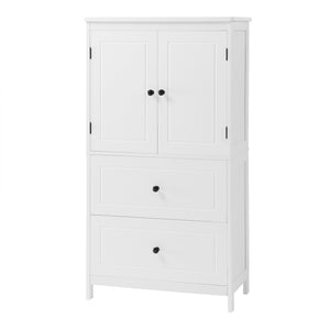 English Elm Bathroom Storage Cabinet with Two Doors and Drawers, Adjustable Shelf, MDF Finish, Slim 28"L x 15"W White N725P188460K