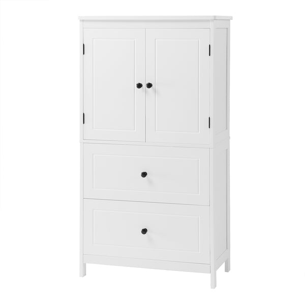 English Elm Bathroom Storage Cabinet with Two Doors and Drawers, Adjustable Shelf, MDF Finish, Slim 28"L x 15"W White N725P188460K