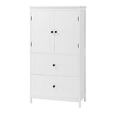 English Elm Bathroom Storage Cabinet, Cabinet With Two Doors and Drawers, Adjustable Shelf, Mdf Board, White