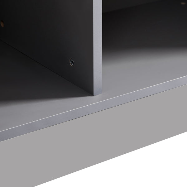 English Elm 60.6'' Contemporary Display Cabinet with LED Lighting, Tempered Glass Doors, Adjustable Shelves & Drawers - Grey, Modern Freestanding Storage for Living Room, Office, Kitchen N845P261799E