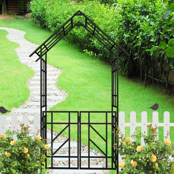 English Elm Metal Garden Arch Bench with Trellis Grid for Climbing Roses and Outdoor Spaces W1586P278421