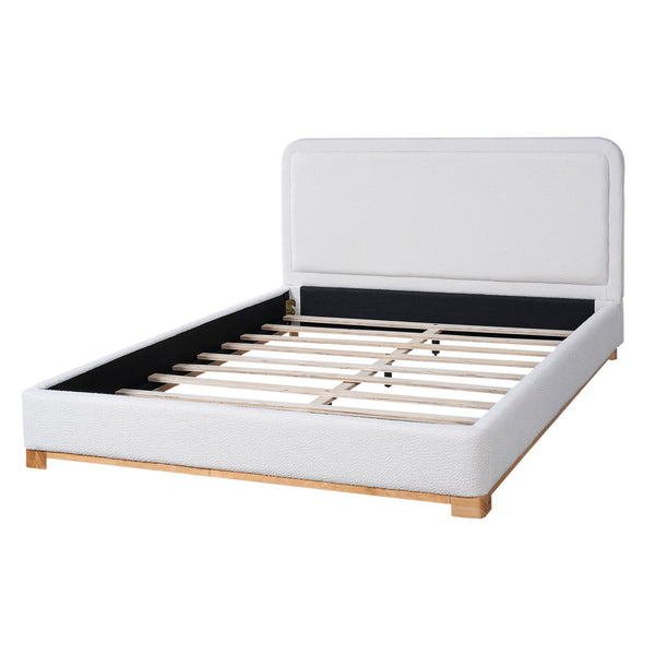 English Elm Christopher Knight Home® - Queen Size Bed Frame With Stylish Boucle Upholstered Headboard, Solid Wood Base, Easy Assembly N757Q329188W