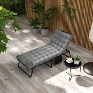 English Elm Outsunny Adjustable Folding Chaise Lounge With 4-Position Backrest, Magazine Pocket & Head Pillow W2225P175535-GIGA