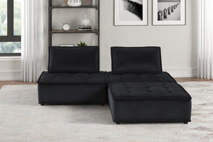 English Elm Aveline Velvet Tufted Modular Sectional with Pocket Coil Support for Modern Living Black B2749S00019