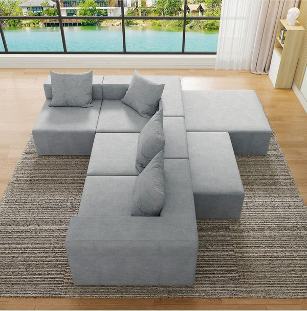 English Elm Modular Cloud Sectional Sofa with Corduroy Upholstery and Two Ottomans for Living Room W3341S00002