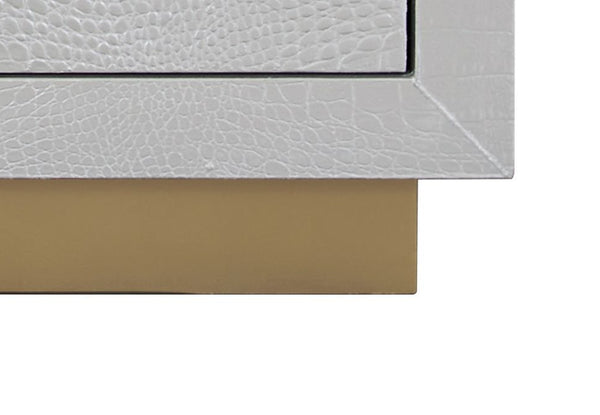 English Elm Anpu Silver Faux Crocodile Console Cabinet with 3 Drawers, Jewelry Tray, Full-Extension Metal Glides B2726P280184