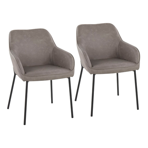 English Elm Contemporary Bucket Chair Set of 2 Cream Velvet Upholstered with Slim Black Metal Legs B202S01333