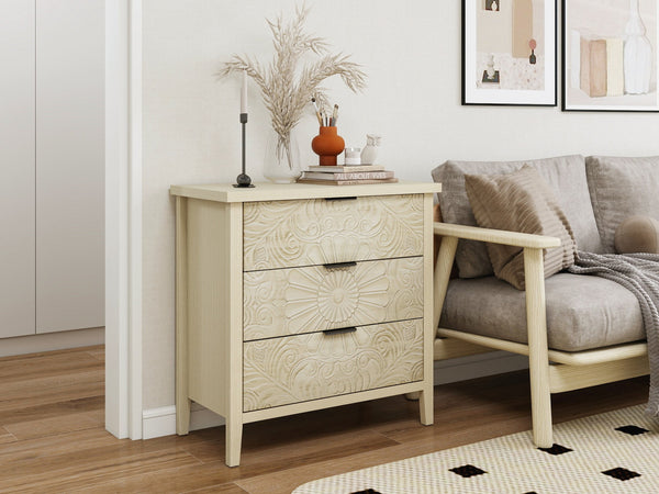 English Elm 3 Drawer Cabinet - Stylish & Versatile Storage Solution For Bedroom, Living Room, Or Study Decor W688P225270