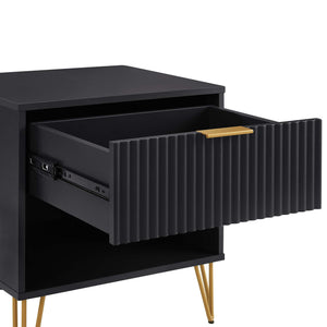 English Elm Dumbo 20" Modern Fluted Nightstand In Chic Black With Gold Accents - Stylish Storage Solution! B365P398143